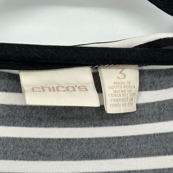 Chicos Womens Blouse Top Size 3 XL Black White Striped Chain Stretch Office Work - Picture 4 of 11